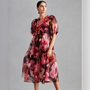 By Anthropologie Puff-Sleeve Organza Midi Dress